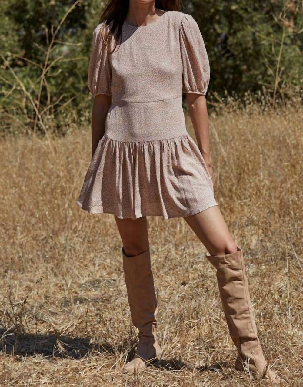 NEW BY TOGETHER western aesthetic rayon crepe ruffle dress in tan